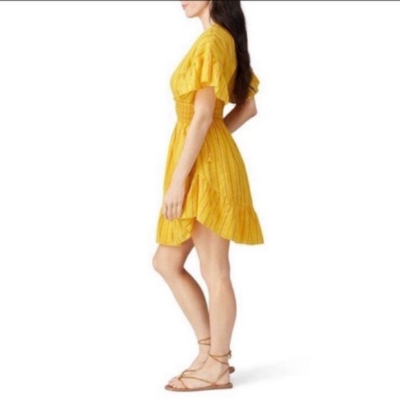 NWT Anthropologie Saylor Boho Yellow Stripe Mini Dress Size XS - Picture 2 of 11